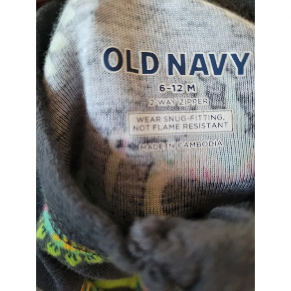 Old Navy Baby Boy Dinosaur Pirate 2-Way Zipper Pajamas 6-12M Gray Ahoy #9.